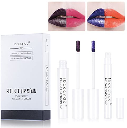 2 Colors Tear-off Lipgloss Kit Tattoo Lip Stain Tint Long Lasting Peel Off Colored Lip Gloss Sets for Women and Girls