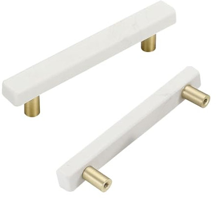 SZLXJMFL Möbelgriffe Weiß, 2 Stück Küche Griffe Modern, Marmor+Aluminiumlegierung | Handpoliert, Gesamtlänge: 45-162 mm Bügelgriff, Möbel Griffe Mit Befestigungsschrauben-132mm/5.2in