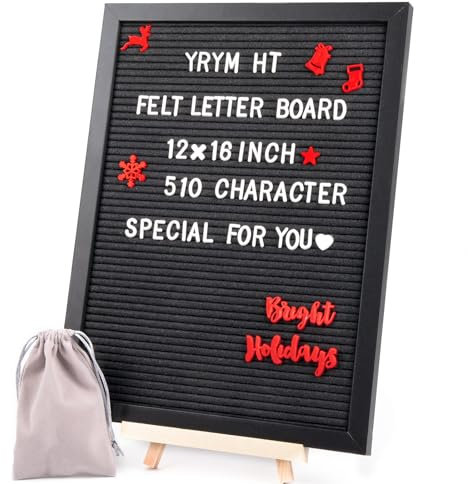 YRYM HT Filz-Briefbrett mit Buchstaben – 510 Letter Board Schild, 40,6 x 30,5 cm, Message Board mit Holzstativ, 1 Aufbewahrungstasche, austauschbare Buchstabentafeln für Babyboard