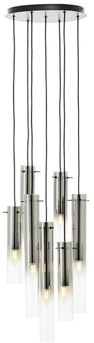 Brilliant Lampe Glasini Pendelleuchte 7flg schwarz matt/rauchglas Glas/Metall schwarz 7x C35, E14, 25 W