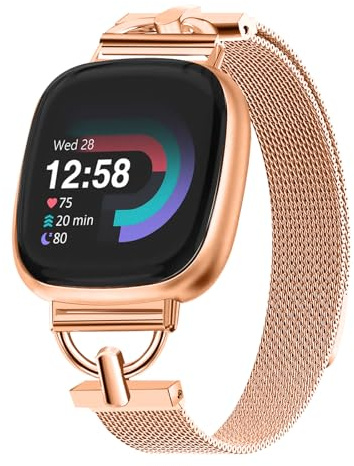 HAYONLIY Metal Bracelet Compatible with Fitbit Versa 4 Wristband, Versa 3 Wristbands, Adjustable Replacement Wrist band for Women Dressy