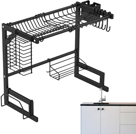 kanit Platos Encima Fregadero, Estante Almacenamiento Compacto Fregadero, Estante Multifuncional para Platos, Organizador sobre El Fregadero para Tabla De Cortar, Tazones, Platos, Tenedores, Platos