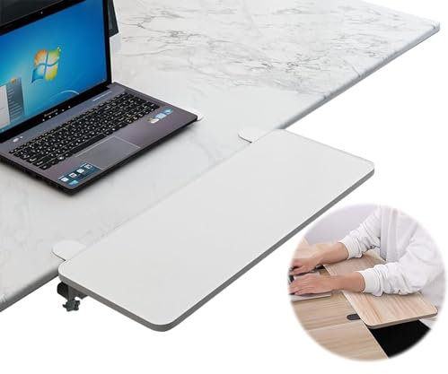 5 Colors Wooden Keyboard Tray Desk Extender - With Steel Folding Shelf Brackets, 90° Foldable, Clamp On Table Mount Armrest Shelf, Keyboard Mouses Platforms