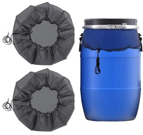 XIATIAN 2 Pezzi Copertura per Barile da Pioggia, Rete di Protezione per Serbatoio con Cordicella di Trazione, Regolabile Rete Cisterna Piovana per Impedire L'ingresso Delle Zanzare Fogliari (95 cm)