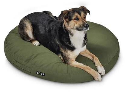 Loop grünes, rundes orthopädisches Hundekissen für mittelgroße bis große Hunde, rundes Hundebett, wasserfester Boden und Antirutsch-Noppen, nachhaltig aus Upcycling-Kreislauf 'KUSCHELINSEL'