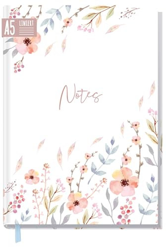 Notizbuch A5 liniert Sweet Flowers von Trendstuff by Häfft - 124 Seiten, 62 Blatt - ideal als Tagebuch, Bullet Journal, Ideenbuch, Schreibheft - nachhaltig & klimafreundlich