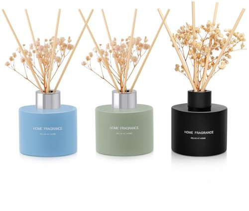 L'odeur Vill Room Fragrance Reed Diffuser Set Vanilla/Lavender Geranium/Moroccan Amber, 120mlx 3 duftender Diffuser mit 18 Fragrance Sticks, Duft Reed Diffuser für Zuhause Badezimmer Regal Dekor.