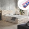 MOTIVENA Dalia Chesterfield Polsterbett 140x200 Mit Bettkasten, Matratze und Lattenrost - Kopfteil Samt, H2/H3 Matratze - Beige Creme