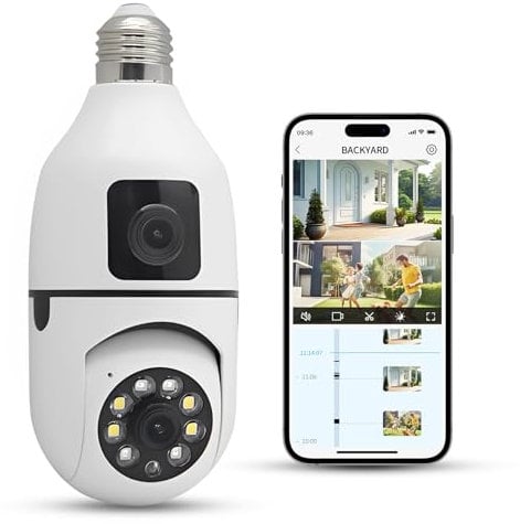 YnGia Bulb Security Camera Dual Len Outdoor Light Bulb Camera 2.4GHz Wireless WIFI Camera for Home Security Outside Indoor, Motion Detection, Color Night Vision, Two-way Talk