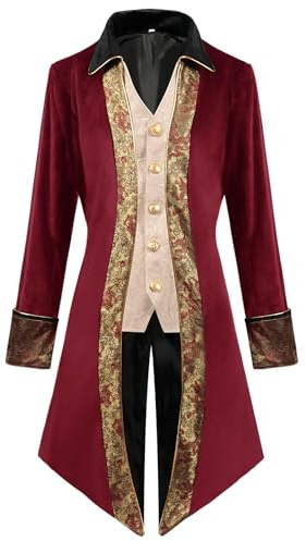 AGYMNX Herren Steampunk Frack Mittelalter Retro Jacke Hof Stickerei Mantel Gothic Vikings Gehrock Renaissance Viktorianischen Cosplay Kleidung für Karneval Fasching