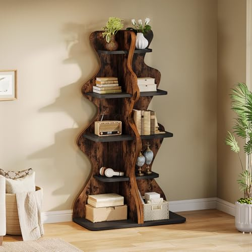 Tribesigns Set di mensole angolari a 5 ripiani, legno, 175,3 cm, scaffale autoportante per piante, piccoli spazi, soggiorno, camera da letto, marrone rustico e nero