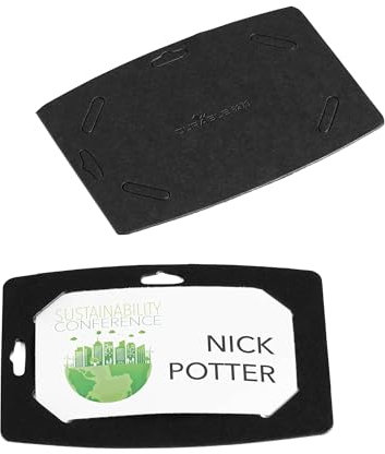 Durable Namensschilder 54x90 mm aus Recycling-Papier, 100% recyclebar, mit Eurostanzung, 20 Stück, schwarz mit weißen Etiketten, 827301