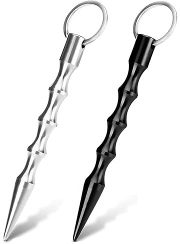 YUGUOLAN 2 Stück Selbstverteidigung Frauen, Kubotan Selbstverteidigung, Selbstverteidigung Waffen Legal, Schlüsselanhänger Verteidigungs Waffen, Für Frauen, Kleine Waffen (Schwarz, Silber)