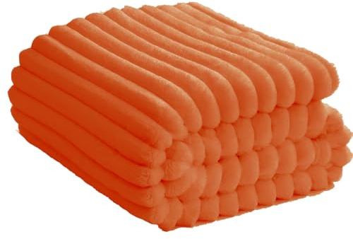 Soft Fleece Blanket Throws - Fluffy Warm Double King Luxury Osum Ribbed Throw for Bedroom, Sofa Couch, Night Bed Blankets (Rust, Double (150x200 cm))