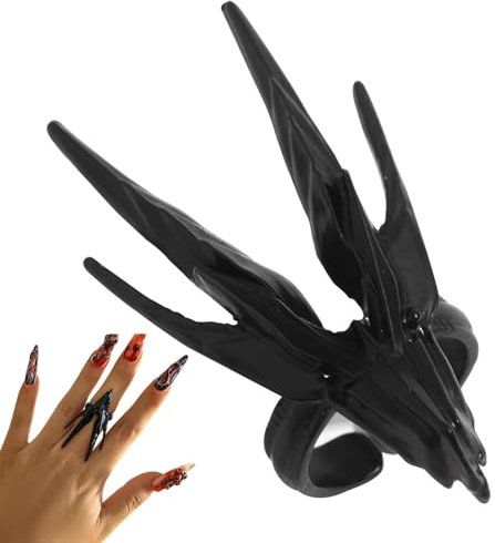 Hobngmuc Drache Offener Ring, Goth-Stil Drachen Ring, Vintage Drachenkopf Ring Für Frauen Und Männer, Knuckle Claw Jewellery, Schwarzer Drachen Ring Requisiten Für Halloween Partygeschenke