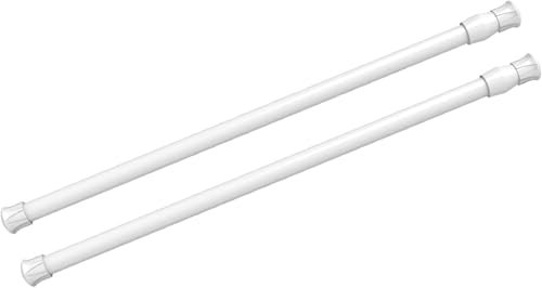 2 x kurze Gardinenstange für Fenster, 30,5 cm bis 50,8 cm, weiß, klein, kurz, erweiterbar, federbelastete Gardinenstangen für Schrank, Küche, kleines Fenster