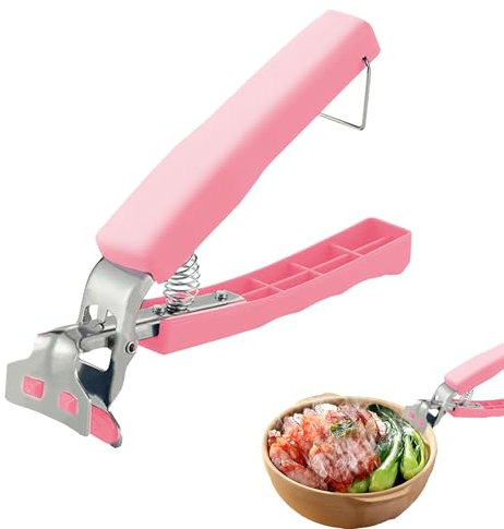 Anti Scalding Hot Plates Gripper for Kitchen Air Fryer Stainless Steel and Silicone Tongs Bowl Plate Clamp Pot Clip Pink Hot Bowl Pan Clamp Kitchen Gripper Clips Tongs Clamp Holder
