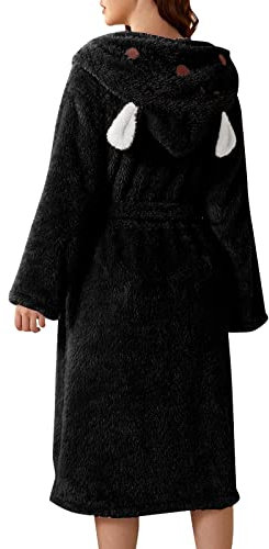 Damen-Bademantel aus Plüsch-Fleece mit Kapuze und Ohren, gemütlicher burgunderroter Bademantel für Damen, warmer Morgenmantel mit Gürtel, weicher Burgunderrot, Plüsch-Fleece-Nachthemd für Damen,