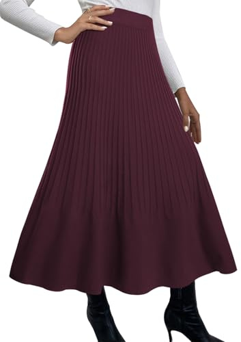Adigaber Femmes Jupe Longue Taille Haute Tricot Plissé Jupe | Taille élastique,Uni,Extensible,Chaude,Confortable,Festif,Mariage,Soirée,L'hiver