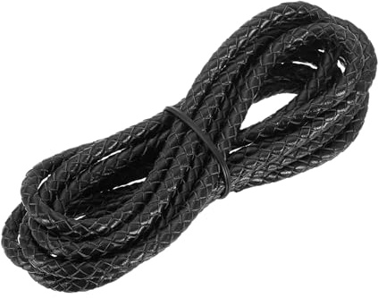 QUARKZMAN Tresse en Cordon de Cuir, Corde Ronde en Cuir pour Bolo Tie pour L’Artisanat, La Création de Bijoux, Collier, Bracelets, 5mm X 2M, Noir