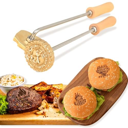 Sunamd Custom Burger Bun Branding Iron - Personalized Logo Steak Branding Iron for Food Cake BBQ Meat, Flame Heat Burger Stamp, Metal Letter Hot Stamp Gift for Wedding BBQ Lovers, Grilling Accessories