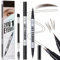 Microblading Eyebrow Pen, Dual-Ended Eyebrow Pencil, 3D Waterproof Liquid Eye Brow Pencil with 2 Micro-Fork-Tip and & Spoolie Brush, Create Natural Hair-Like Defined Brows, Last All-Day (Dark Brown)