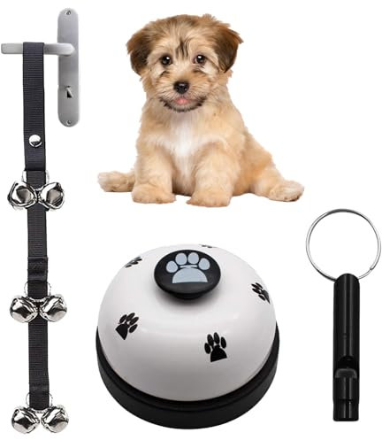 GegXcn Dog Bells Toilet Training, Adjustable Dog Doorbell Kit for Puppy Training, Interactive Pet Communication Bell for Cats & Small Dogs, with Whistle (Black)