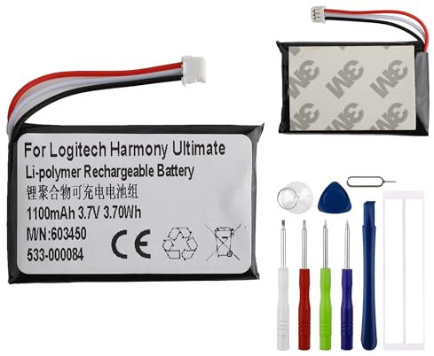 E-yiiviil Ersatzakku 533-000084 Batterien 1100mAh/3.7V Kompatible mit Logitech Harmony Ultimate 915-000201 & Harmony Touch 915-000198 Remote Controls, with Tools