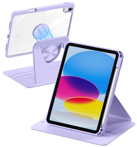 drivego 360° Drehbare Hülle für iPad A16 11. /10. Generation (11/10,9 Zoll) | Magnetische Abnehmbare Hülle mit Stifthalter für iPad 11. 2025/10. Gen 2022, Hart PC Transparent Stoßfest Rückseite, Lavendel