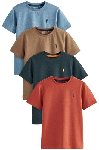 NEXT Jungen 4er-Pack Kurzarm-T-Shirts mit Hirsch-Stickerei Orange/Grün/Blau Strukturiert 122