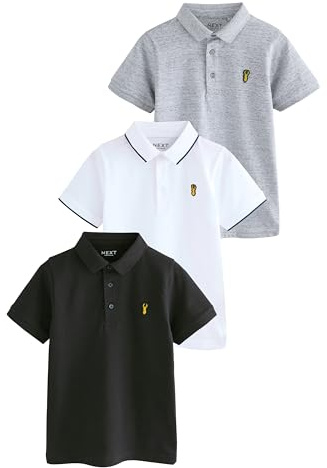 NEXT Jungen Kurzärmelige Polohemden im 3er-Pack Schwarz/Weiß/Grau 140