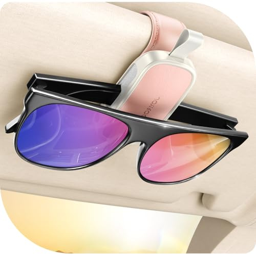 JOYROOM Brillenhalter für Auto Sonnenblende - 2026 Upgrade Magnetischer Leder Sonnenbrillenhalter Auto, Universal Brillenhalterung Auto Visier Zubehör Kompatibel mit Allen Brillen (Rosa)