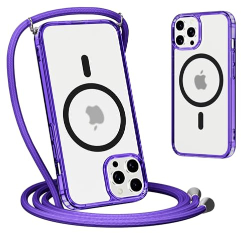 Yoedge Magnétique Coque pour iPhone 11 Pro avec Cordon de Collier 5,8, Étui Compatible avec MagSafe, Ultra Mince Translucide Mat Silicone Antichoc Housse avec Réglable Lanyard Necklace Case, Violet