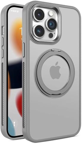 VEWSSDC 360° Rotating Magnetic Bracket Mobile Phone Case For iPhone 11 12 13 14 15 16 Pro Max 14 15 16 Plus Wireless Charging Anti-fall Mobile Phone Case,Titanium Gray,For iPhone 13