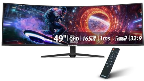 49 Curved Monitor with Remote Control, 165Hz WDQHD (5120 x 1440p) 5K Ultrawide Gaming Monitor R1500, HDR400, 3000:1, 100% sRGB, USB-C, FreeSync, PIP/PBP, Built-in Speaker, HDMI 2.1 and DP