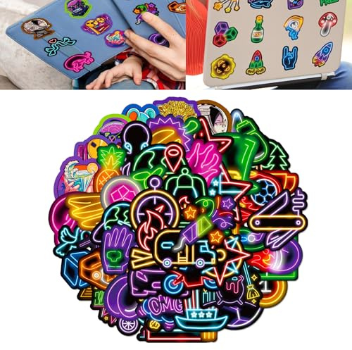 100PCS Neon Vinyl Stickers Pack – Cool Waterproof Decals for Scrapbooking, Journals, Laptops, Water Bottles, Skateboards, Bikes, Suitcases & DIY Crafts for Kids, Teens & Adults