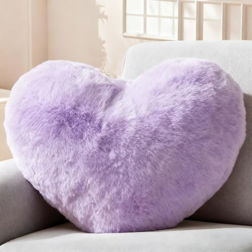 Herzkissen Kuschelkissen Flauschig, Herz Kissen Kinderzimmer Decor, Herzform Kissen Kuschelkissen,Valentinstag oder Muttertag-Romantisches Geschenk zum Geburtstag,für Sofa, Bett und Reisen (Violett)