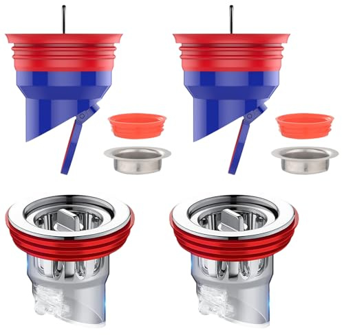 lioewhu Geruchsverschluss Dusche Set, 2 Stück 42-53 mm Geruchsverschluss Bodenablauf und 2 Stück 32-45 mm Transparent Bodenablaufkern, Rückflussverhinderung Haarfänger Dusche für Bad, Balkon, Küche