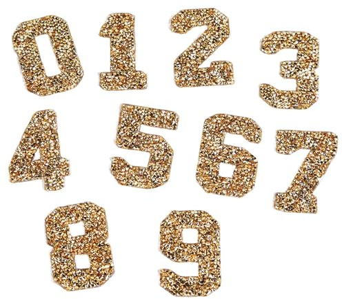 1 Set 10Pcs 0-9 Rhinestone Number Patches Iron on Number Patches Gold Rhinestone Appliques for DIY Crafts Clothes Shoes Hats Decoration