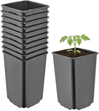 Garronda Pot de Fleur Carré Haut Plastique 9 × H 14 cm (0,8L) - x10 Godets Semis Pot Culture Profond Drainage Résistants Intempéries pour Plantes Pépinière Jardin Serre Intérieur Extérieur GD-0201