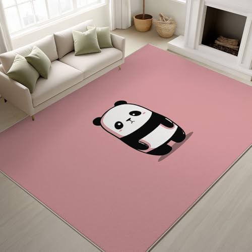 Generico Panda Sfondo Rosa Tappeto a pelo corto Minimalista Chibi Tappeti lavabile Carino Femminile Morbido e Sognante Tappeti Antiscivolo Rosa per Cameretta Camera 60 x 110 cm