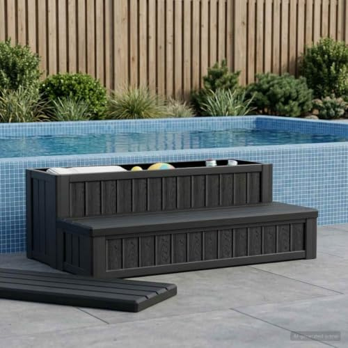Mangloder Whirlpool Treppe mit Stauraum, 2-Stufen Einstiegshilfe aus PP, 93 x 57 x 35 cm, schwarz, wetter und UV-beständig, für Whirlpool, Jacuzzi, Pool und Outdoor Bereich