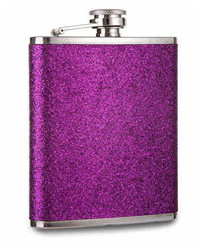 prime homewares 6oz Hip Flask Stainless Steel Plain Glitter (6oz Purple Glitter)