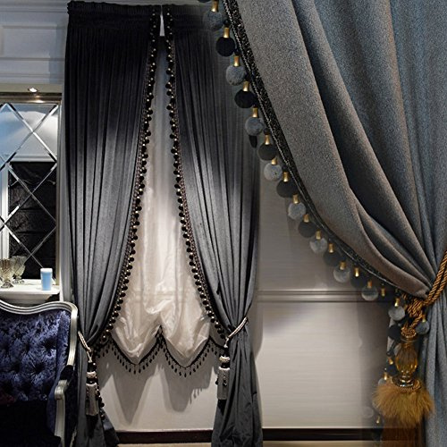 Helen curtain Luxus-Vorhang für Wohnzimmer, Verdunkelungsvorhänge, Samt, 2 Paneele, luxuriöse Quaste, Schlafzimmervorhänge (Eisengrau, 2 x 2 x 2 Stück)