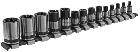 Sealey AK618B 14pc 1/4, 3/8 & 1/2Sq Drive TRX-Star* Socket Set - E4-E24 - Black Series