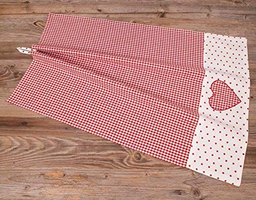 matches21 Geschirrtuch Abtrockentuch Landhaus Premium LISE kariert & Borte mit Herz Applikation 50x70 cm - Rot