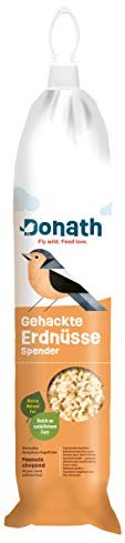 Donath Energie-Spender Erdnüsse - 500g - im praktischen Spender zum Aufhängen - reich an natürlichem Fett - wertvolles Ganzjahres Wildvogelfutter - aus unserer Manufaktur in Süddeutschland