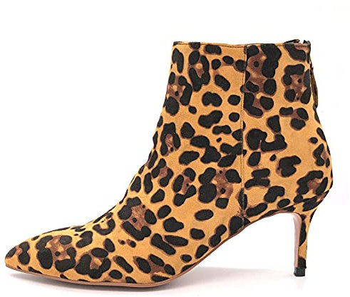 Stivaletti da donna eleganti a punta con tacco basso a spillo, con cerniera, per autunno e inverno, Leopard, 41 EU