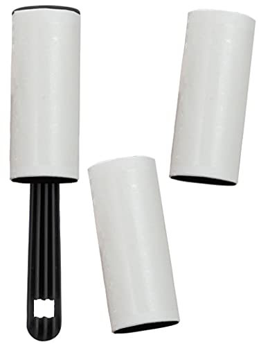 Fusselrolle 3 Rollen mit 1 Abroller, 20 Lagen je Rolle, Easy-Peel. Geeignet für Haare, Staub, Kleidung, Tierhaare.