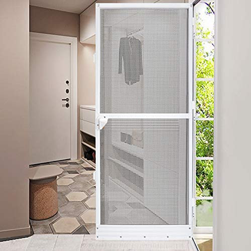 Aufun Puerta mosquitera para puerta de hasta 120 x 240 cm, Mosquitera Fija Puertas Abatibles con marco de aluminio en blanco
